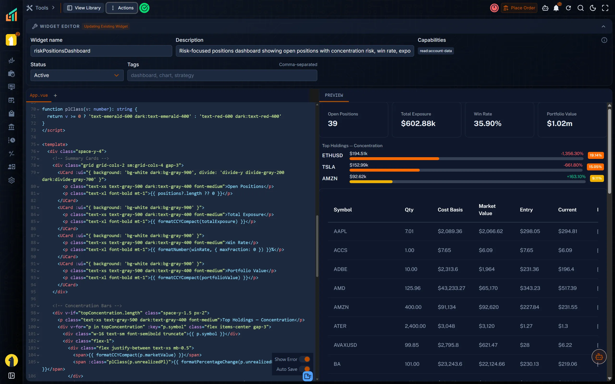 Widget Builder: Create Your Own Trading Widgets, No Export Required