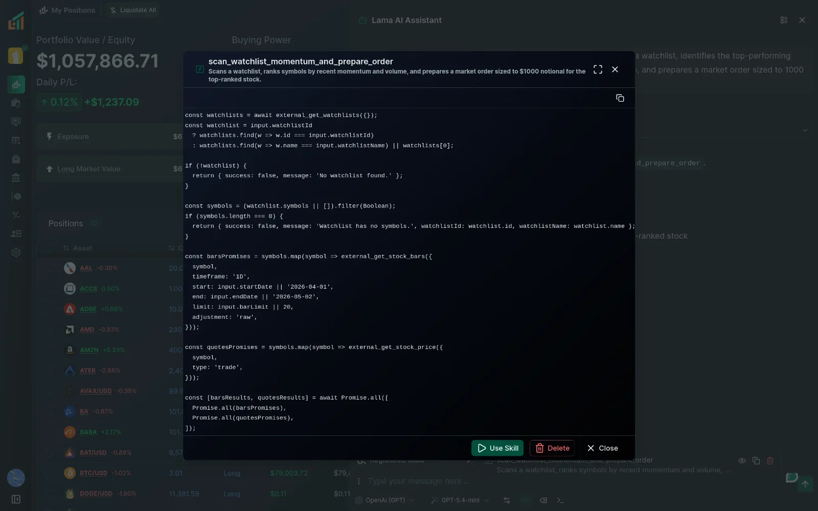AI Code Mode: Write, Save, and Run Trading Strategies